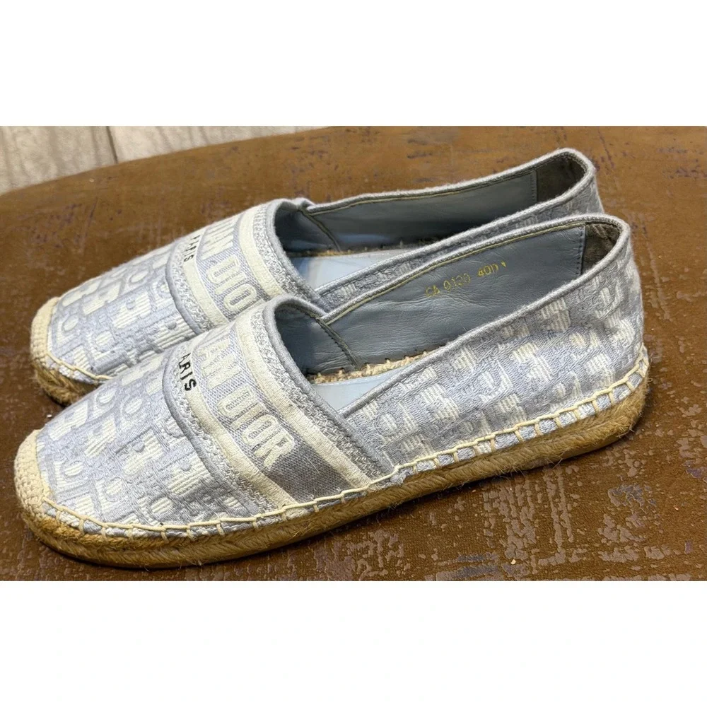Christian Dior Granville Grey Oblique Embroidered Espadrilles Flats 40D CA0120